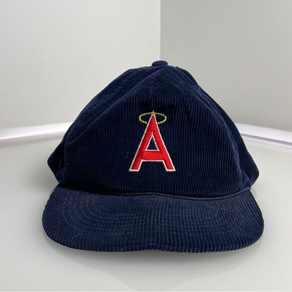 VTG California Angels Hat Cap Mens Blue Snapback Corduroy Coca Cola SGA MLB 90s - Picture 1 of 6